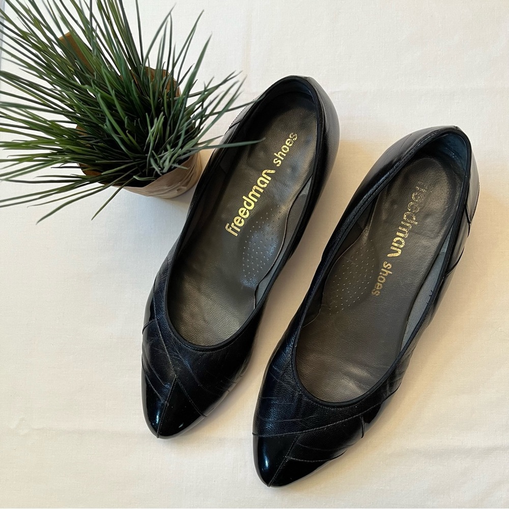 Freedman Vintage Leather Low Heel Black Shoes 8.5